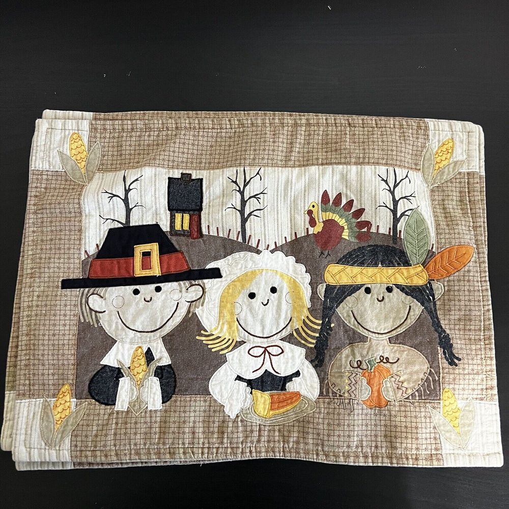 4 Vintage Thanksgiving Placemats Pilgrim Indian Native American‎ Kitschy Cute